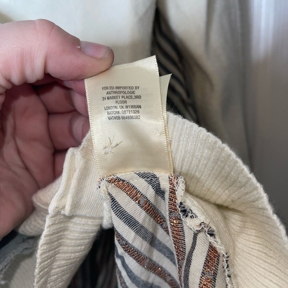 ANTHROPOLOGIE MOTH Cream Ivory Striped Back Mixed Media Swing Cardigan Sweater S - Picture 6 of 10